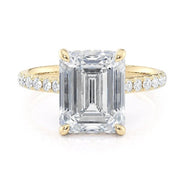 MICHAEL M 18K Yellow Gold Side Stone and Hidden Halo Emerald Engagement Ring